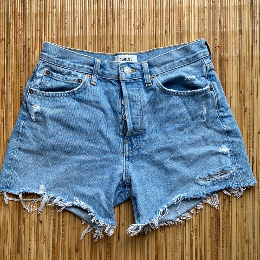 Agolde Parker Long Denim Cut Off Shorts